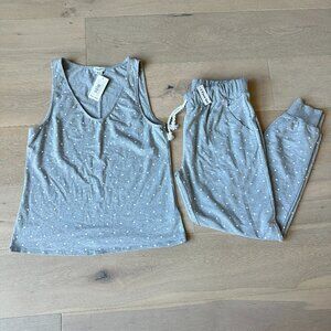 Splendid Tank and Jogger PJ Set, Gray Polka Dot SZ MED